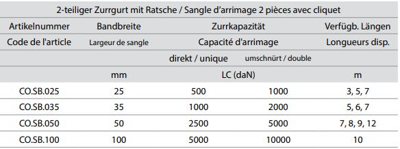 DELTASLING Sangle d'arrimage 2 pièces avec cliquet ergonomique