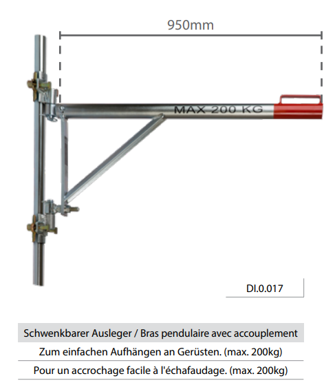 Bras perpendiculaire avec accouplement 95cm - 200 kg