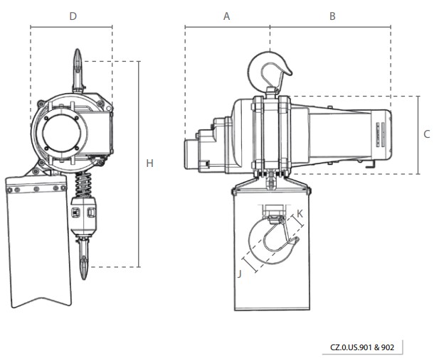 Palan électrique à chaîne US 500 kg - 2.000 kg DELTA